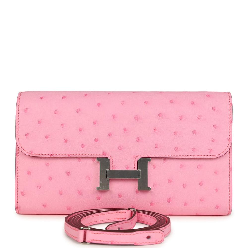 Hermes Constance To Go Wallet Bubblegum Ostrich Palladium Hardware