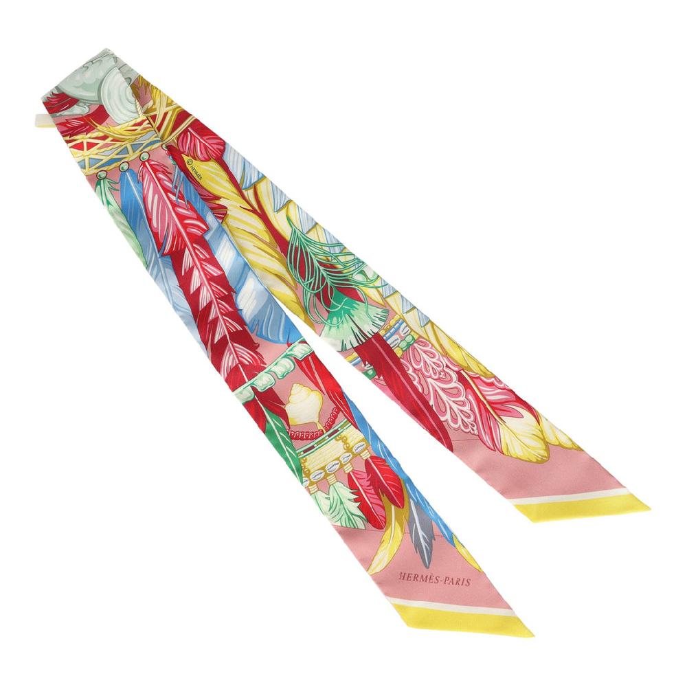 Hermes "Danse Pacifique" Vieux Rose Bleu And Vert Multi Silk Twilly