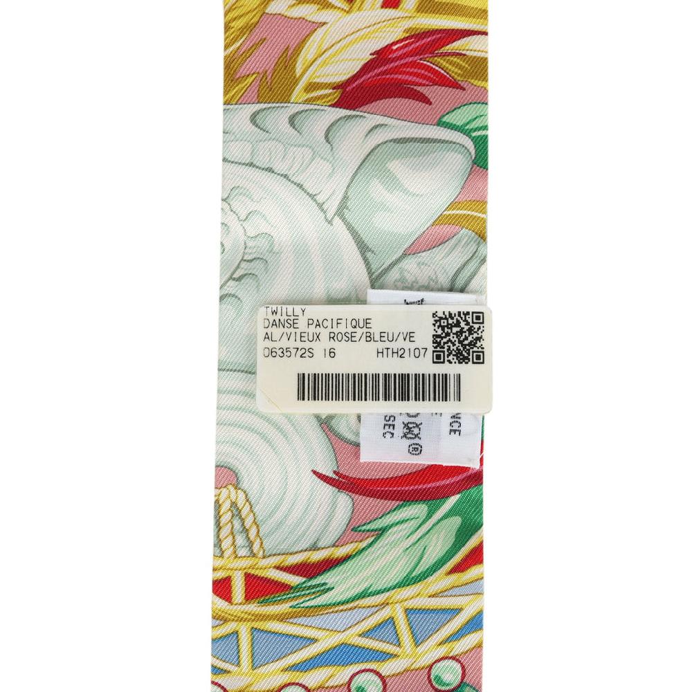 Hermes "Danse Pacifique" Vieux Rose Bleu And Vert Multi Silk Twilly