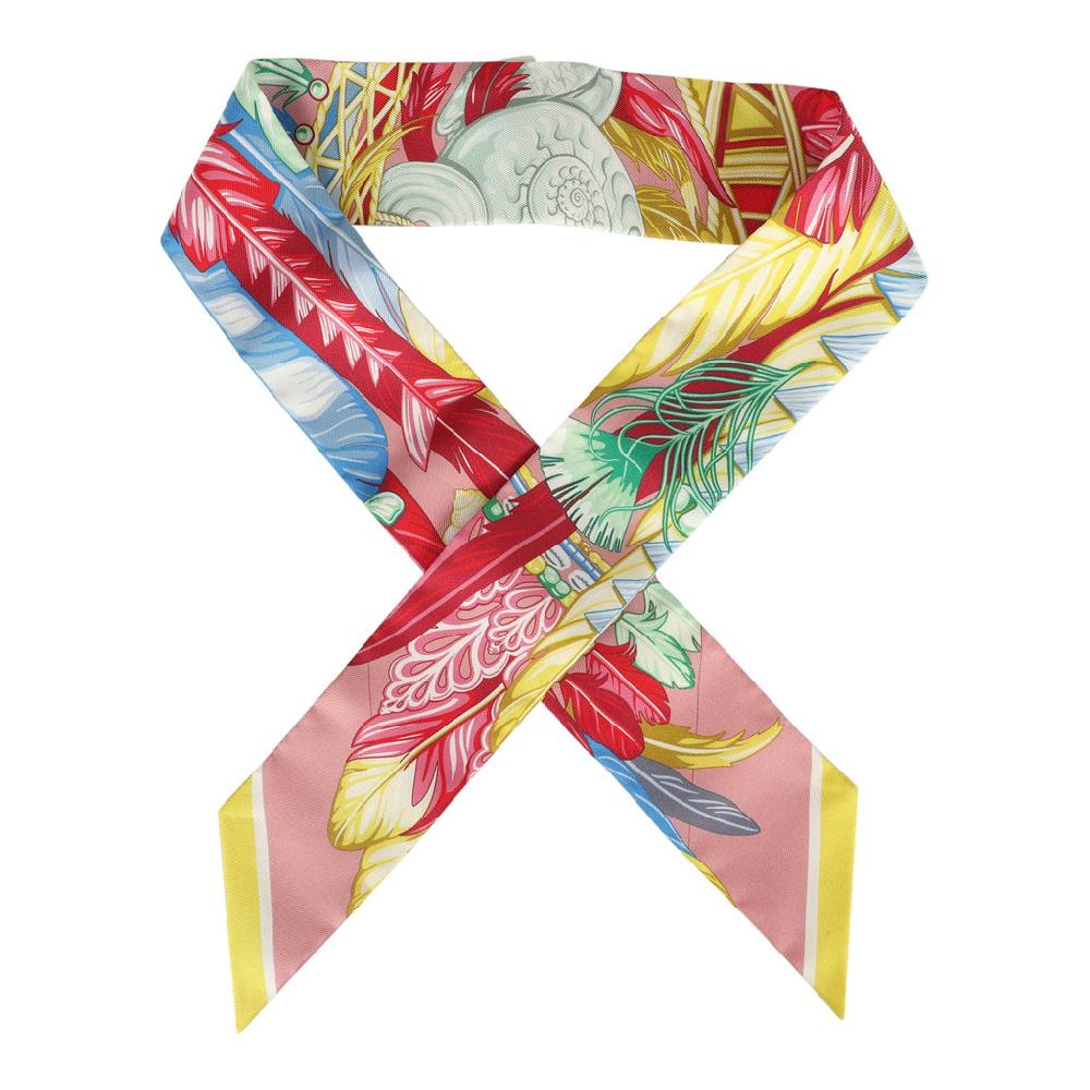 Hermes "Danse Pacifique" Vieux Rose Bleu and Vert Multi Silk Twilly