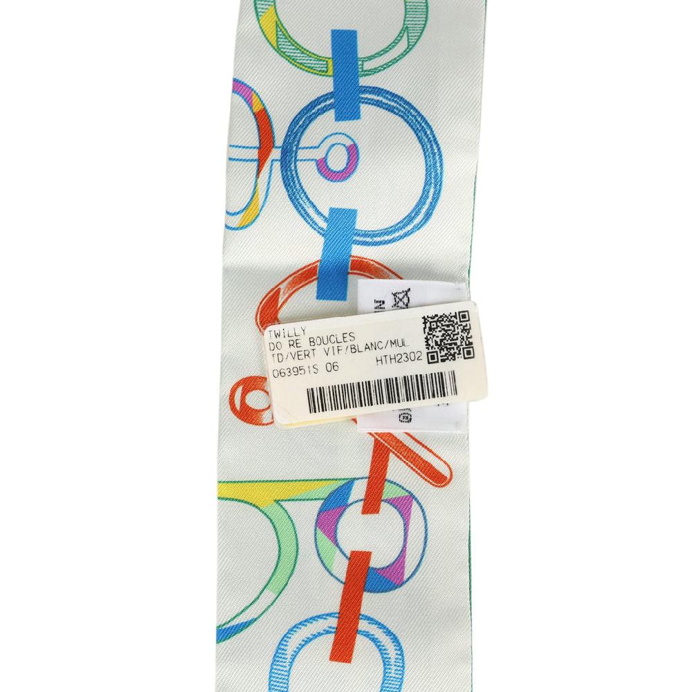 Hermes "Do Ro Boucles" Vert Vif And Blanc Multi Silk Twilly
