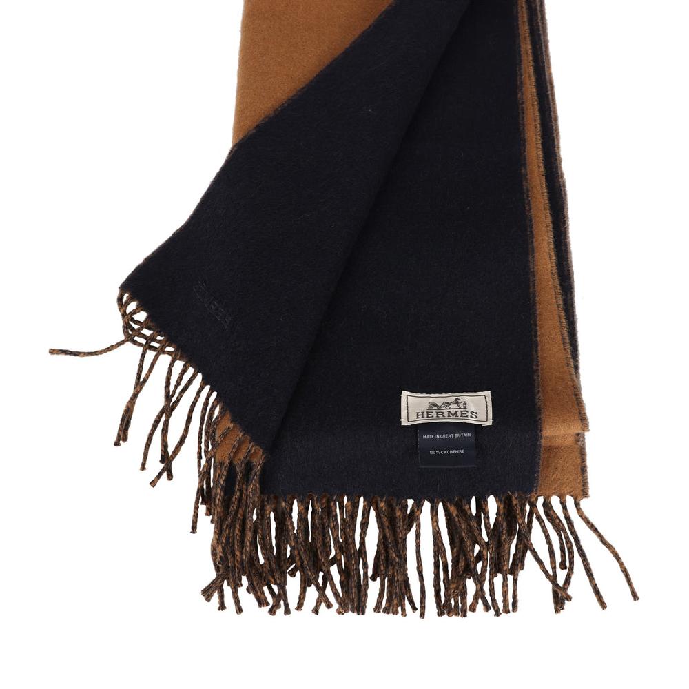 Hermes Double Face Stole Bronze And Marine Cashmere
