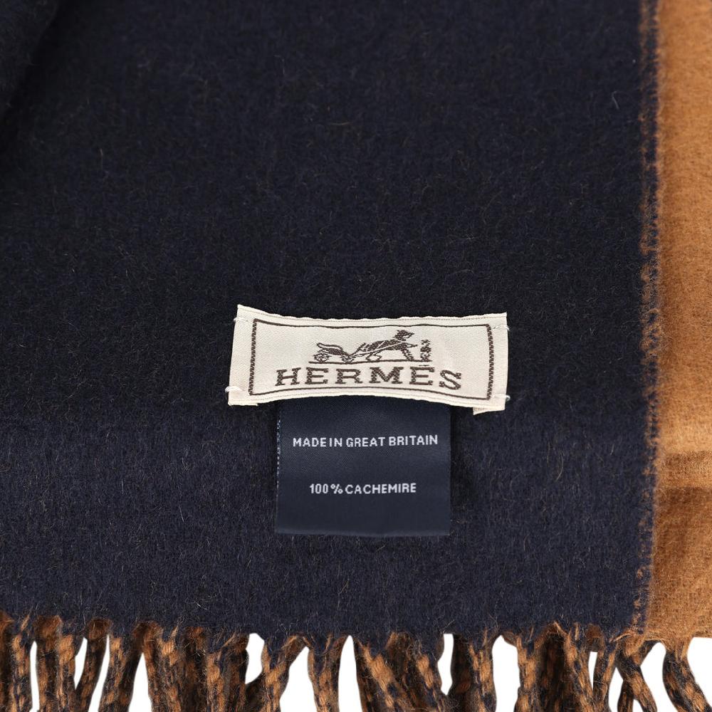 Hermes Double Face Stole Bronze And Marine Cashmere