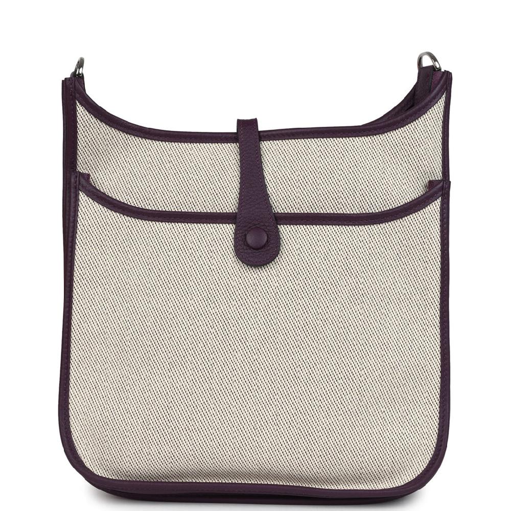 Hermes Evelyne III PM Cassis Clemence And Ecru Toile H Palladium Hardware