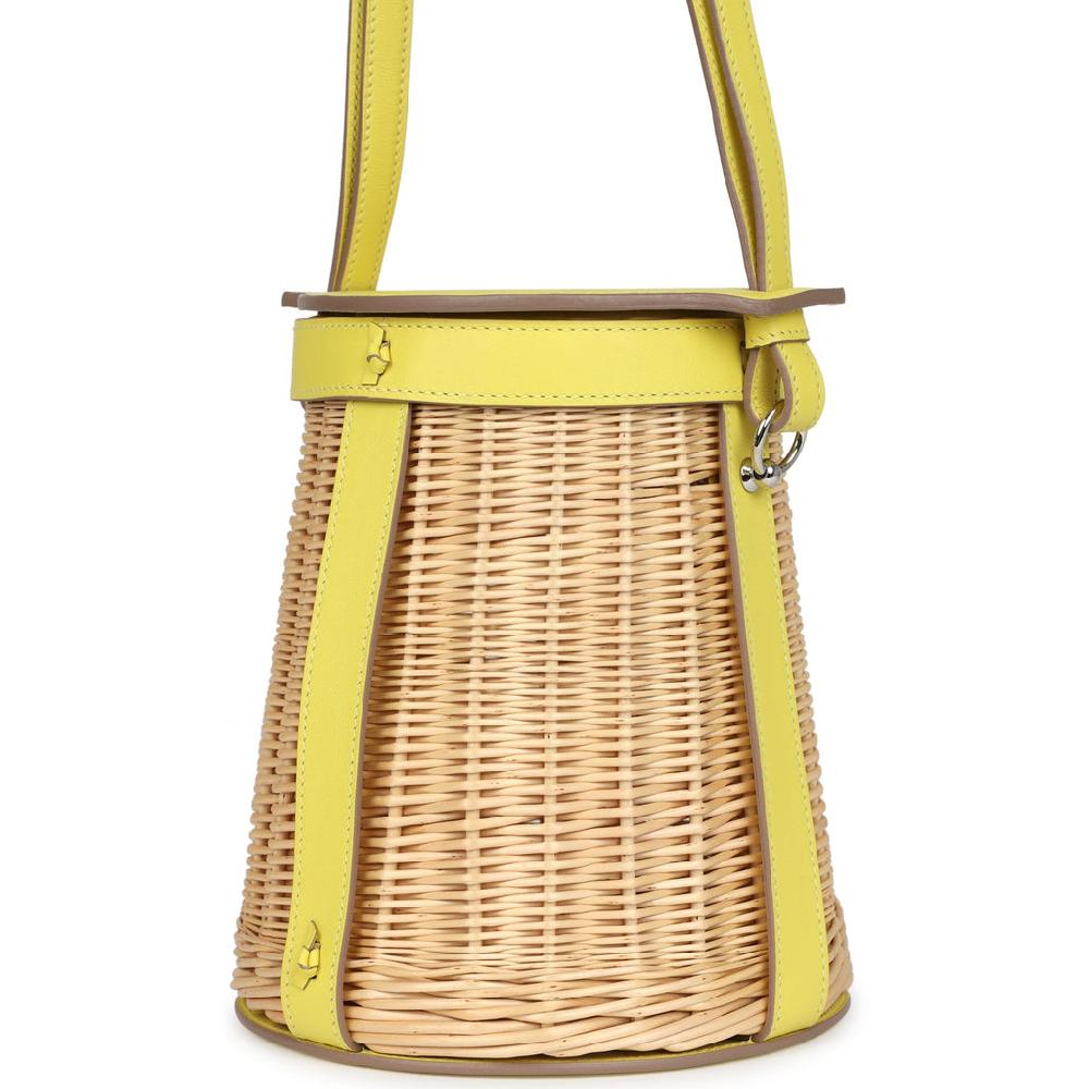 Hermes Farming Picnic Bag Lime Swift And Naturel Osier Wicker Palladium Hardware