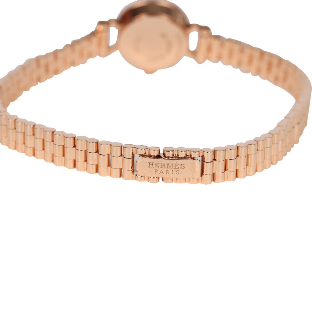 Hermes Faubourg Watch Mini White Lacquered 18K Rose Gold Hardware & Diamonds