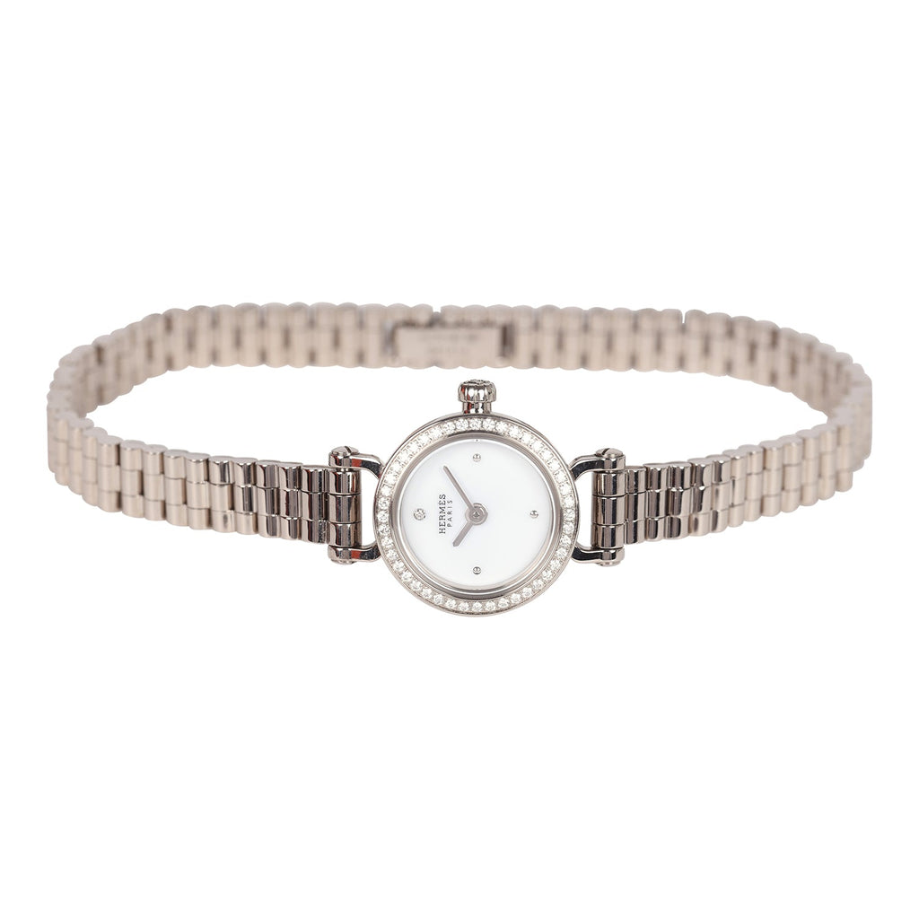 Hermes Faubourg Watch Mini White Lacquered 18K White Gold Hardware & Diamonds