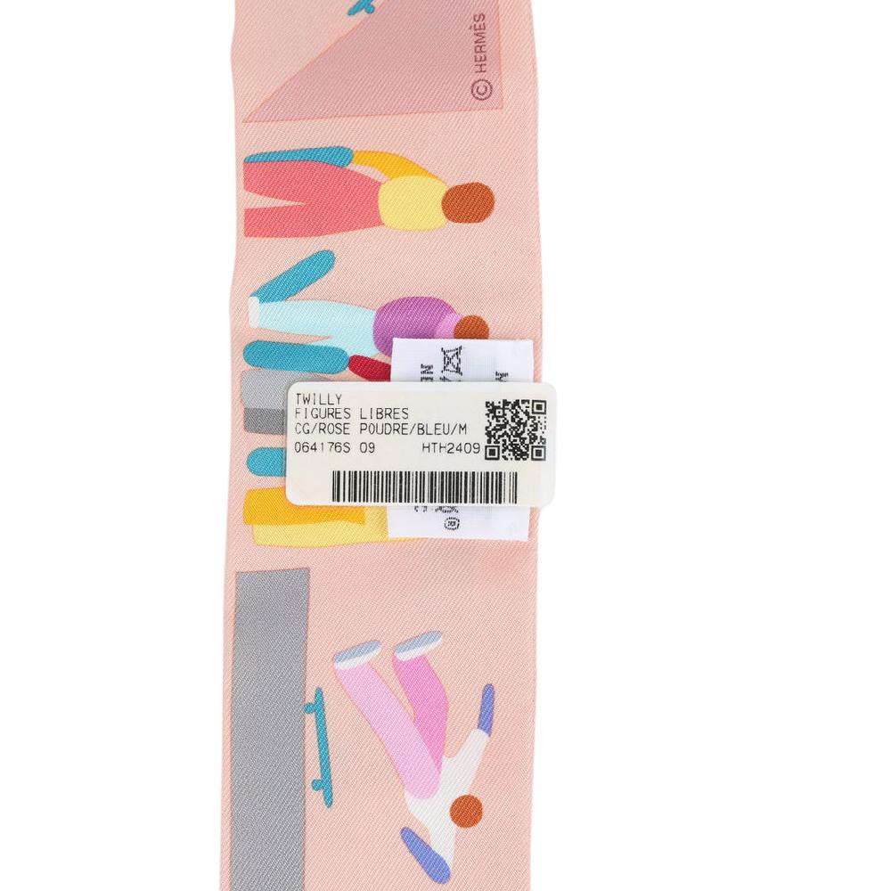Hermes "Figures Libres" Rose Poudre And Blue Multi Silk Twilly Pair