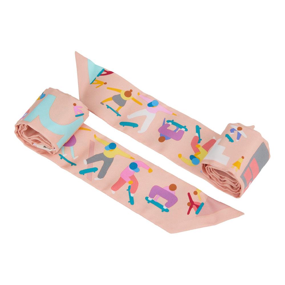 Hermes "Figures Libres" Rose Poudre And Blue Multi Silk Twilly Pair