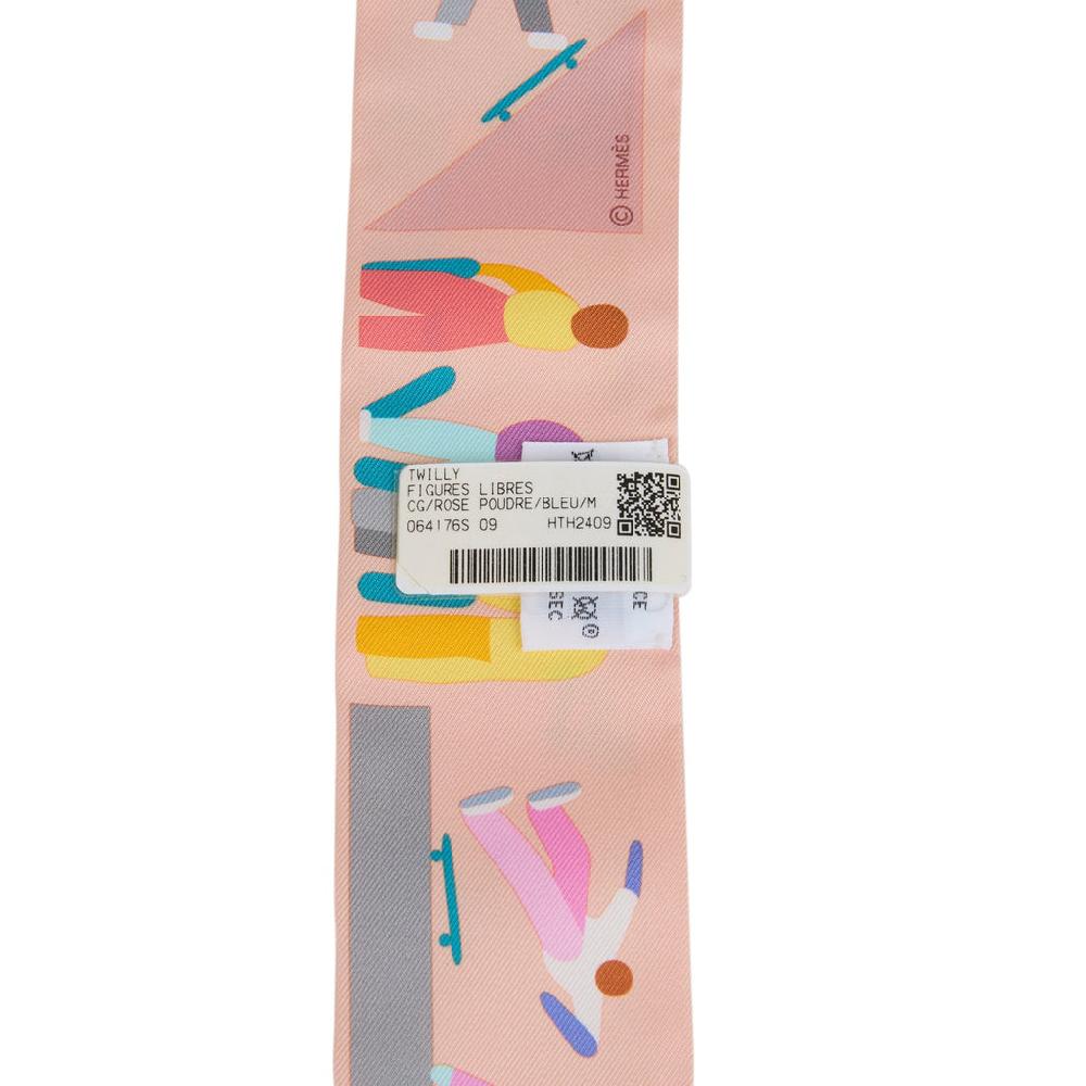 Hermes "Figures Libres" Rose Poudre And Blue Multi Silk Twilly Pair