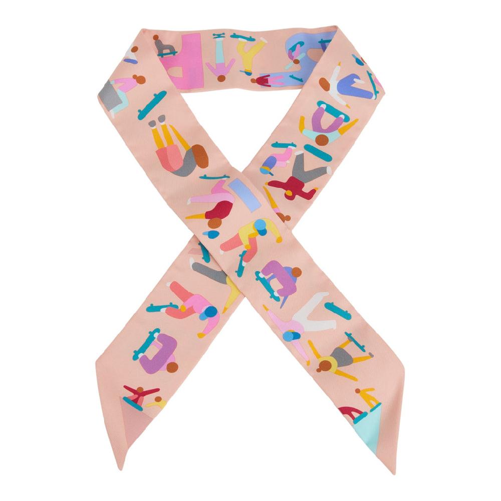 Hermes "Figures Libres" Rose Poudre and Blue Multi Silk Twilly Pair