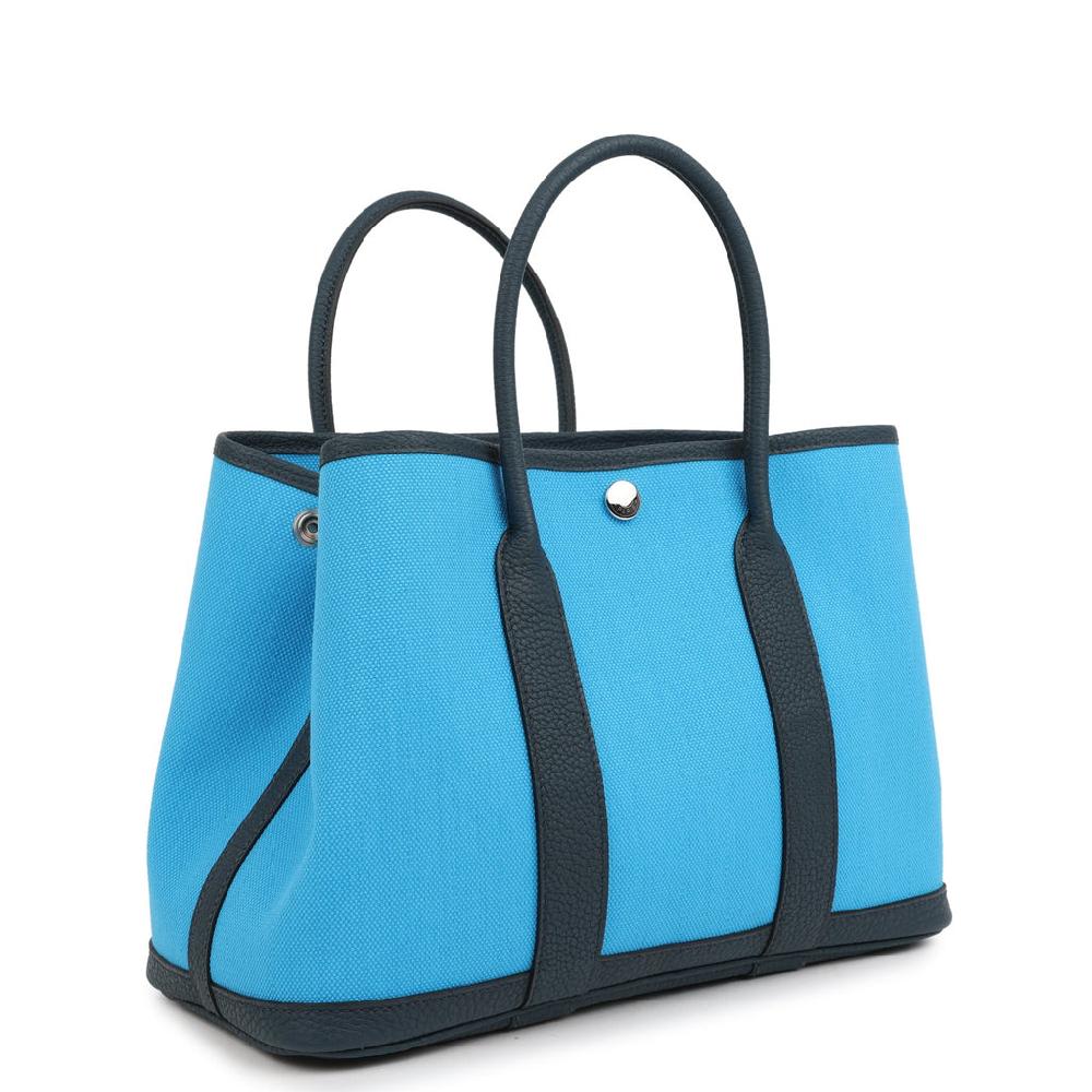 Hermes Garden Party 30 Bleu Riviera Officier Canvas And Bleu De Prusse Negonda Palladium Hardware