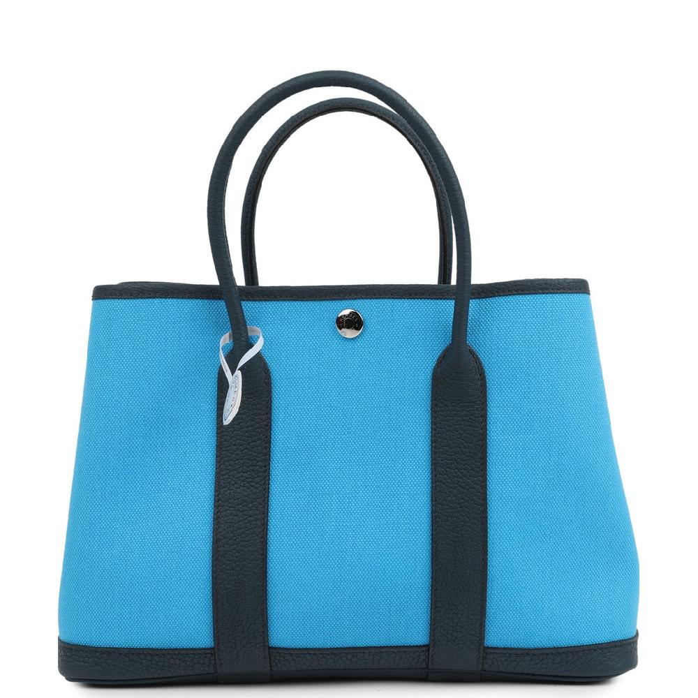 Hermes Garden Party 30 Bleu Riviera Officier Canvas And Bleu De Prusse Negonda Palladium Hardware