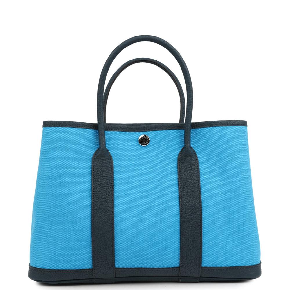 Hermes Garden Party 30 Bleu Riviera Officier Canvas and Bleu de Prusse Negonda Palladium Hardware