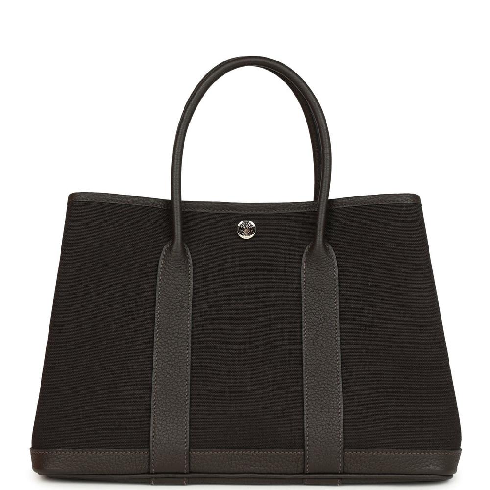 Hermes Garden Party 30 Ebene Toile Officier Canvas and Negonda Palladium Hardware