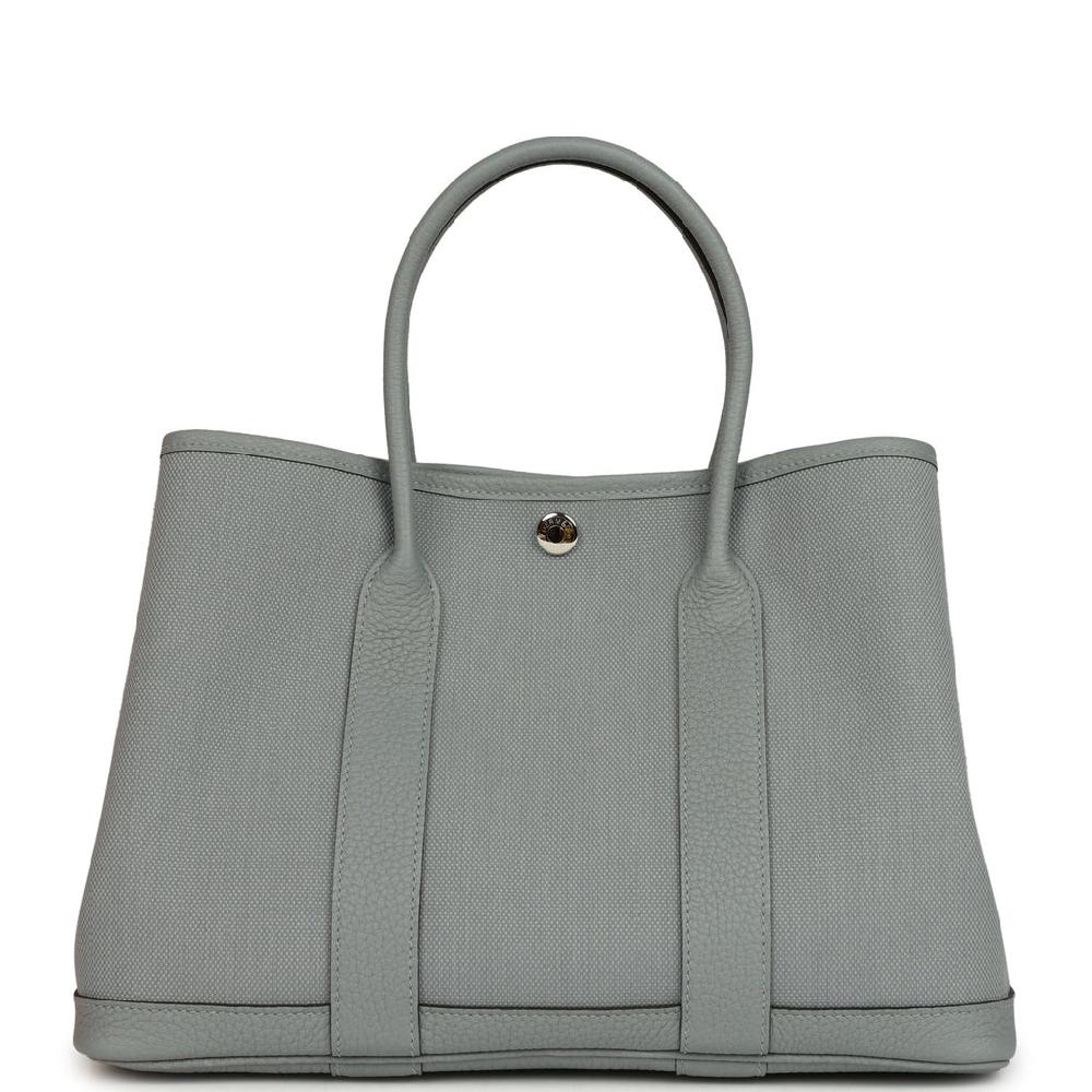 Hermes Garden Party 30 Gris Pantin Officier Canvas and Negonda Palladium Hardware