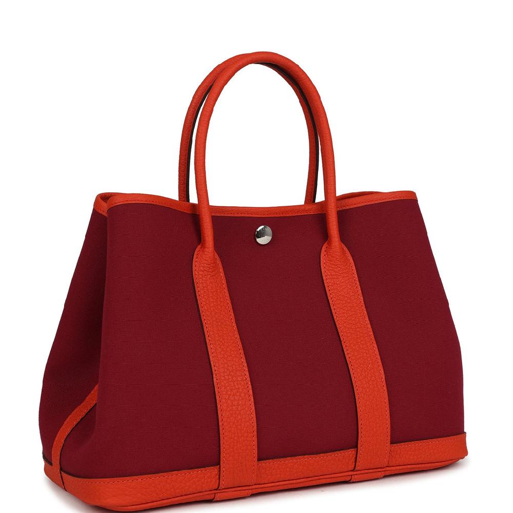 Hermes Garden Party 30 Rubis Officier Canvas And Capucine Negonda Palladium Hardware