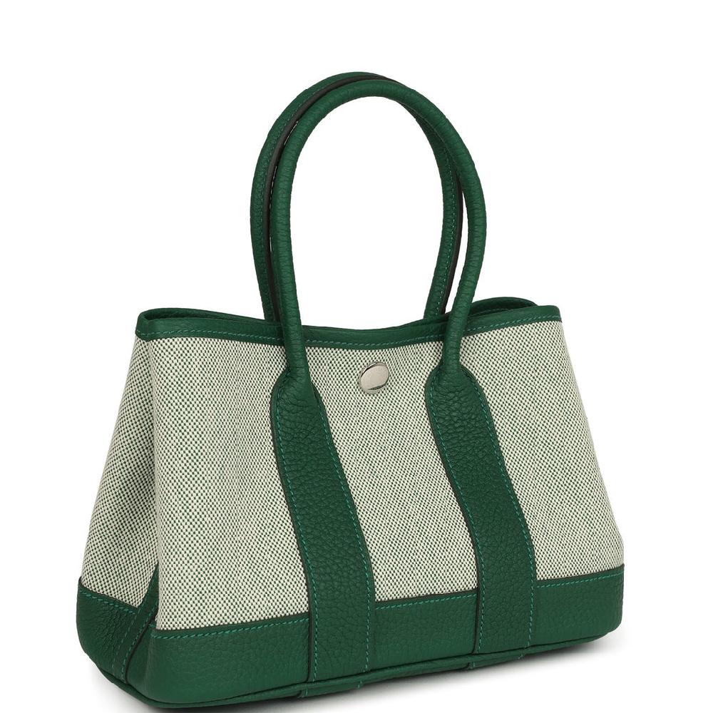 Hermes Garden Party Neo 23 Vert Moyen-Ecru Toile H Canvas And Vert Moyen Negonda Palladium Hardware