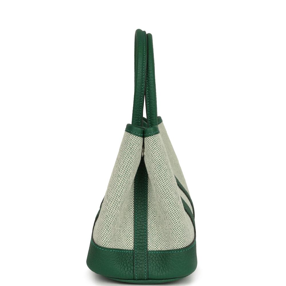 Hermes Garden Party Neo 23 Vert Moyen-Ecru Toile H Canvas And Vert Moyen Negonda Palladium Hardware