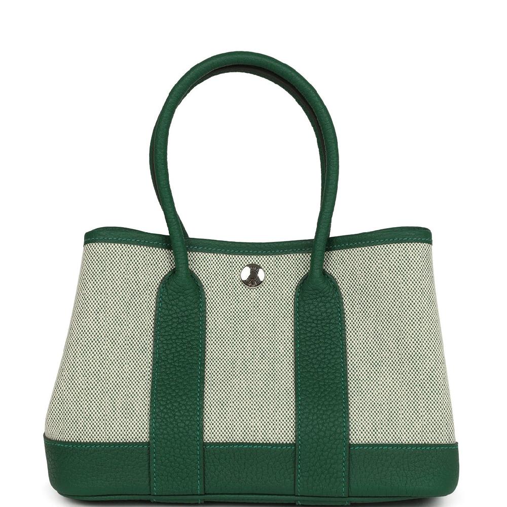 Hermes Garden Party Neo 23 Vert Moyen-Ecru Toile H Canvas And Vert Moyen Negonda Palladium Hardware