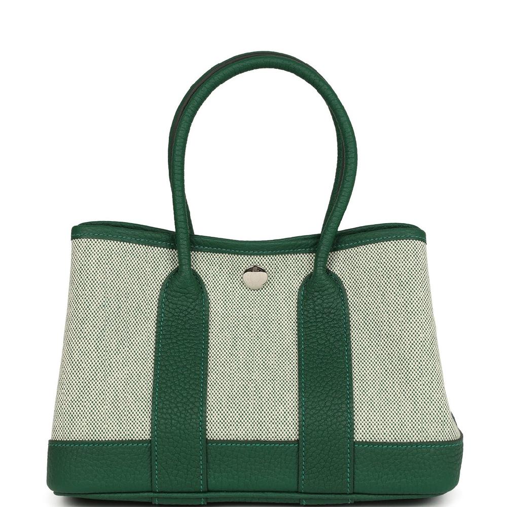 Hermes Garden Party Neo 23 Vert Moyen-Ecru Toile H Canvas and Vert Moyen Negonda Palladium Hardware