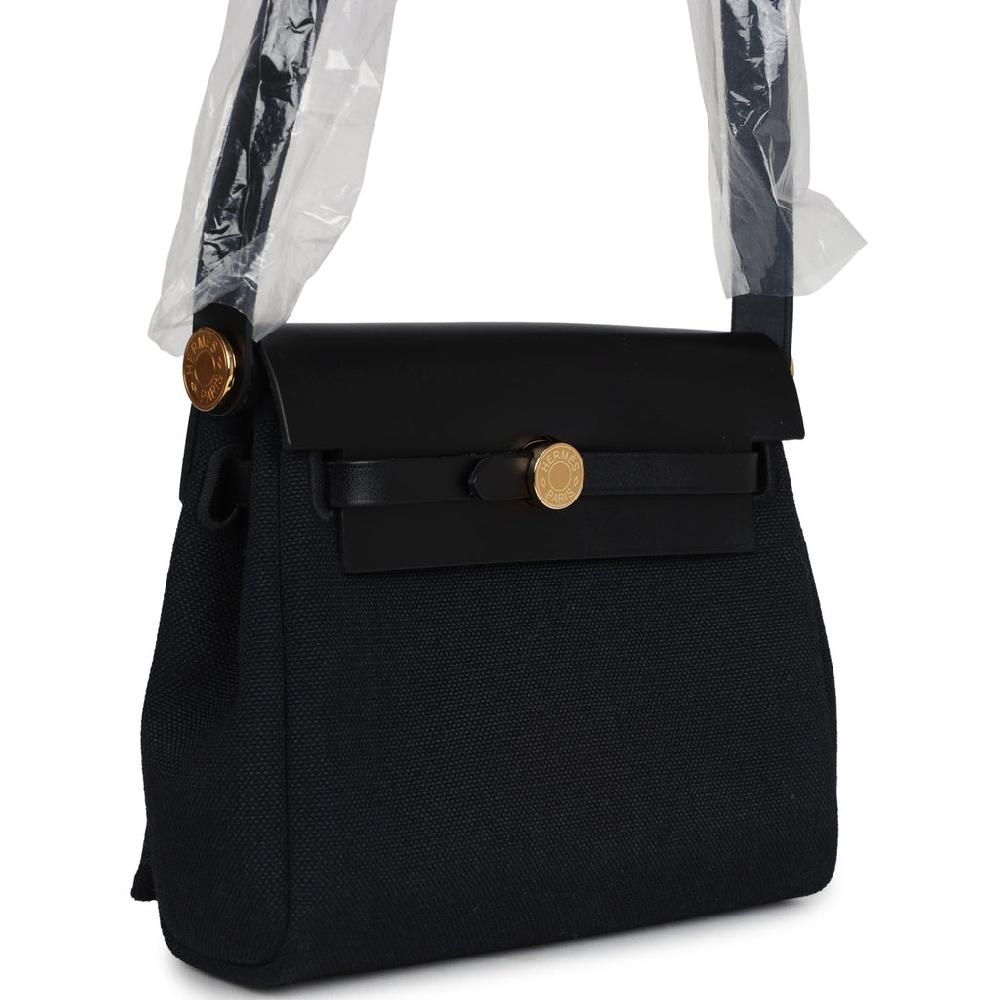 Hermes Herbag Zip 20 Mini Black Toile Militaire Canvas And Black Vache Hunter Gold Hardware
