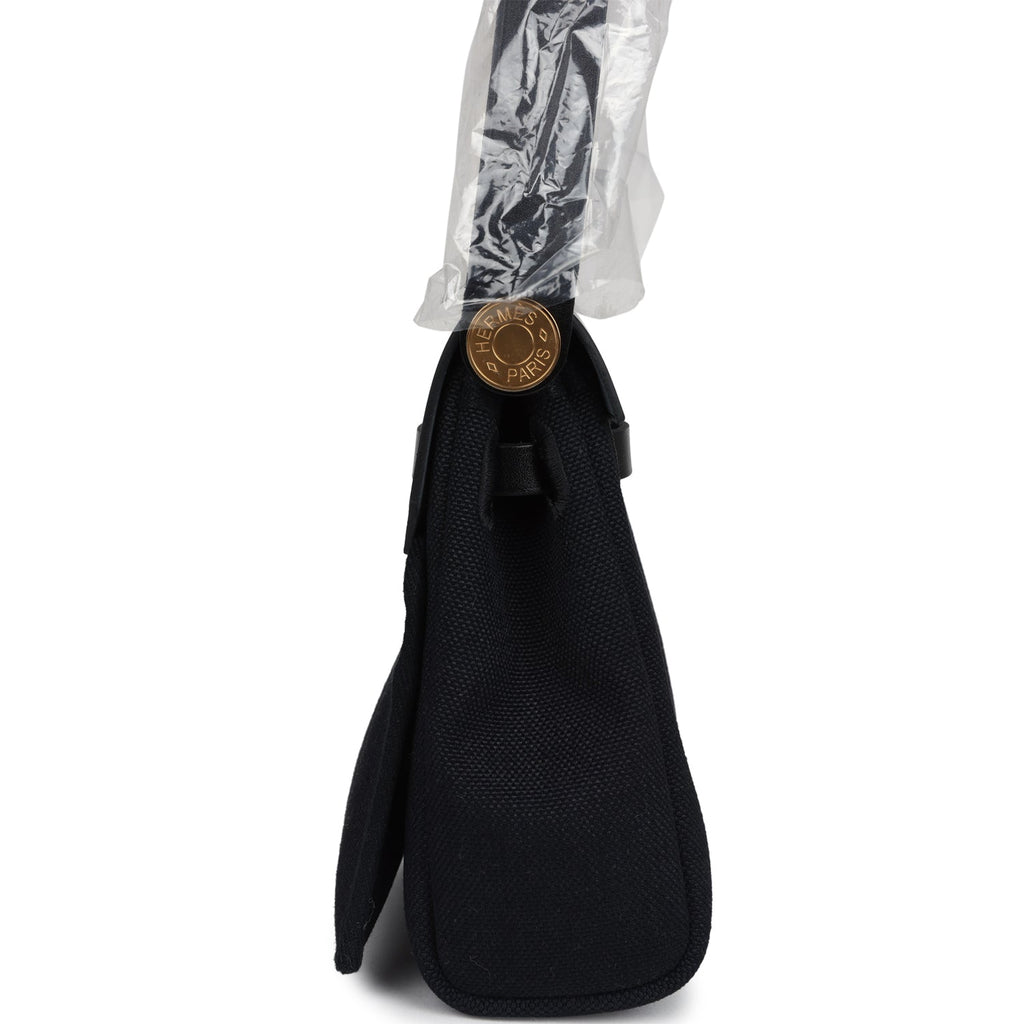 Hermes Herbag Zip 20 Mini Black Toile Militaire Canvas And Black Vache Hunter Gold Hardware