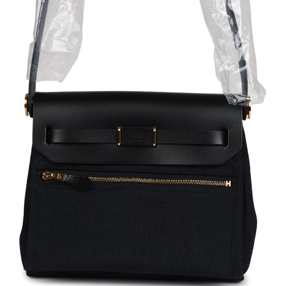 Hermes Herbag Zip 20 Mini Black Toile Militaire Canvas And Black Vache Hunter Gold Hardware