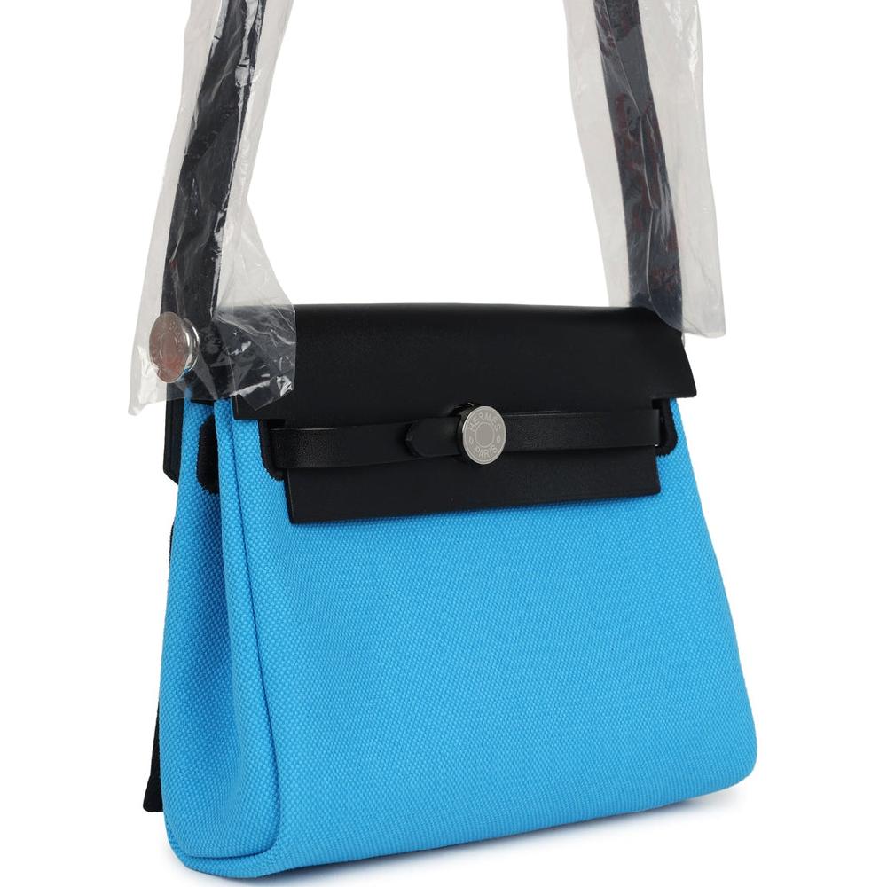 Hermes Herbag Zip 20 Mini Bleu Riviera Toile H Canvas And Black Vache Hunter Palladium Hardware