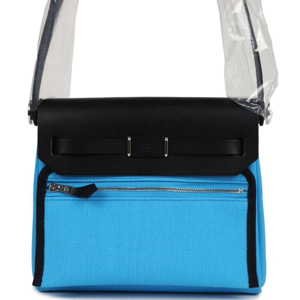 Hermes Herbag Zip 20 Mini Bleu Riviera Toile H Canvas And Black Vache Hunter Palladium Hardware
