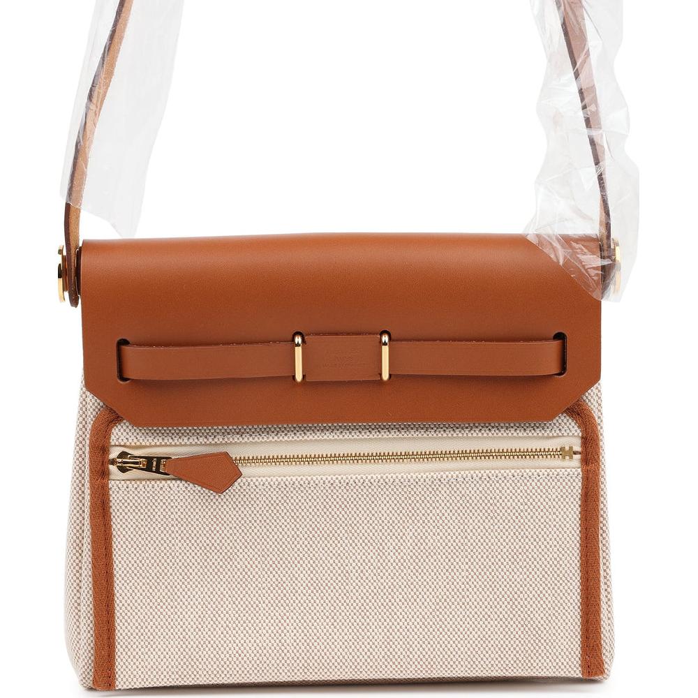 Hermes Herbag Zip 20 Mini Ecru And Beige Toile H Canvas And Fauve Vache Hunter Gold Hardware