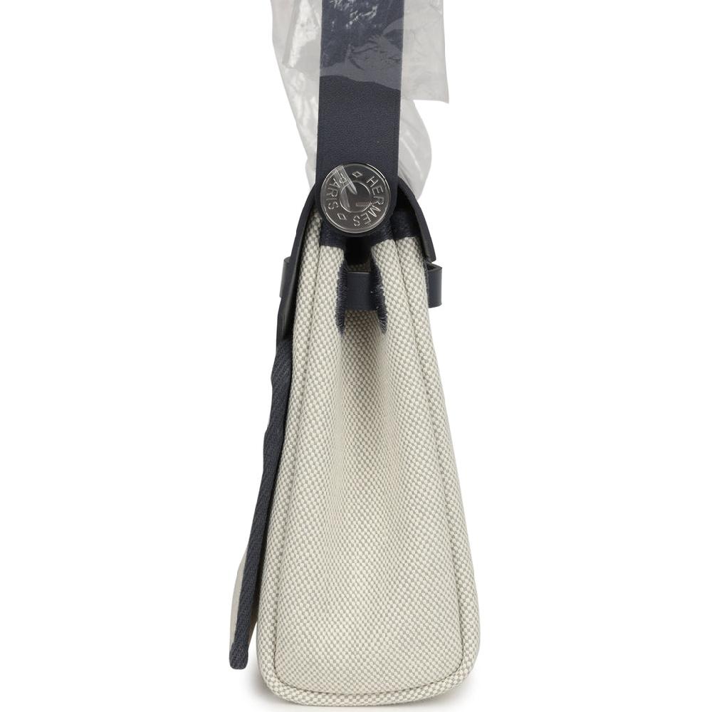 Hermes Herbag Zip 20 Mini Ecru And Bleu Glacier Toile H Canvas And Ardoise Vache Hunter Palladium Hardware