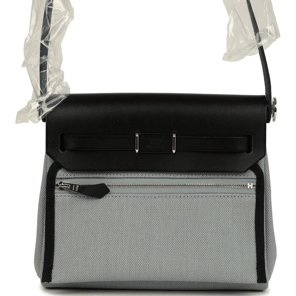 Hermes Herbag Zip 20 Mini Gris Pantin Toile Militaire Canvas And Black Vache Hunter Palladium Hardware