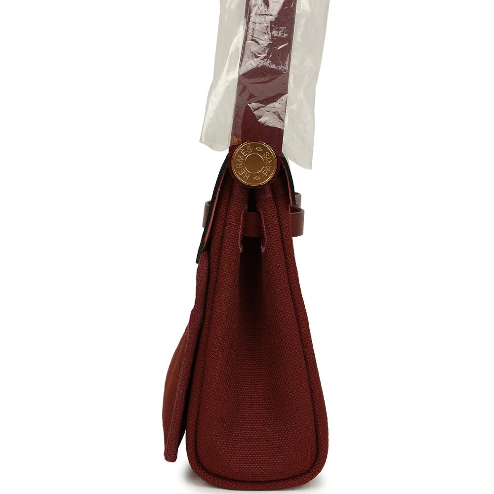 Hermes Herbag Zip 20 Mini Rouge H Toile Militaire Canvas And Vache Hunter Gold Hardware