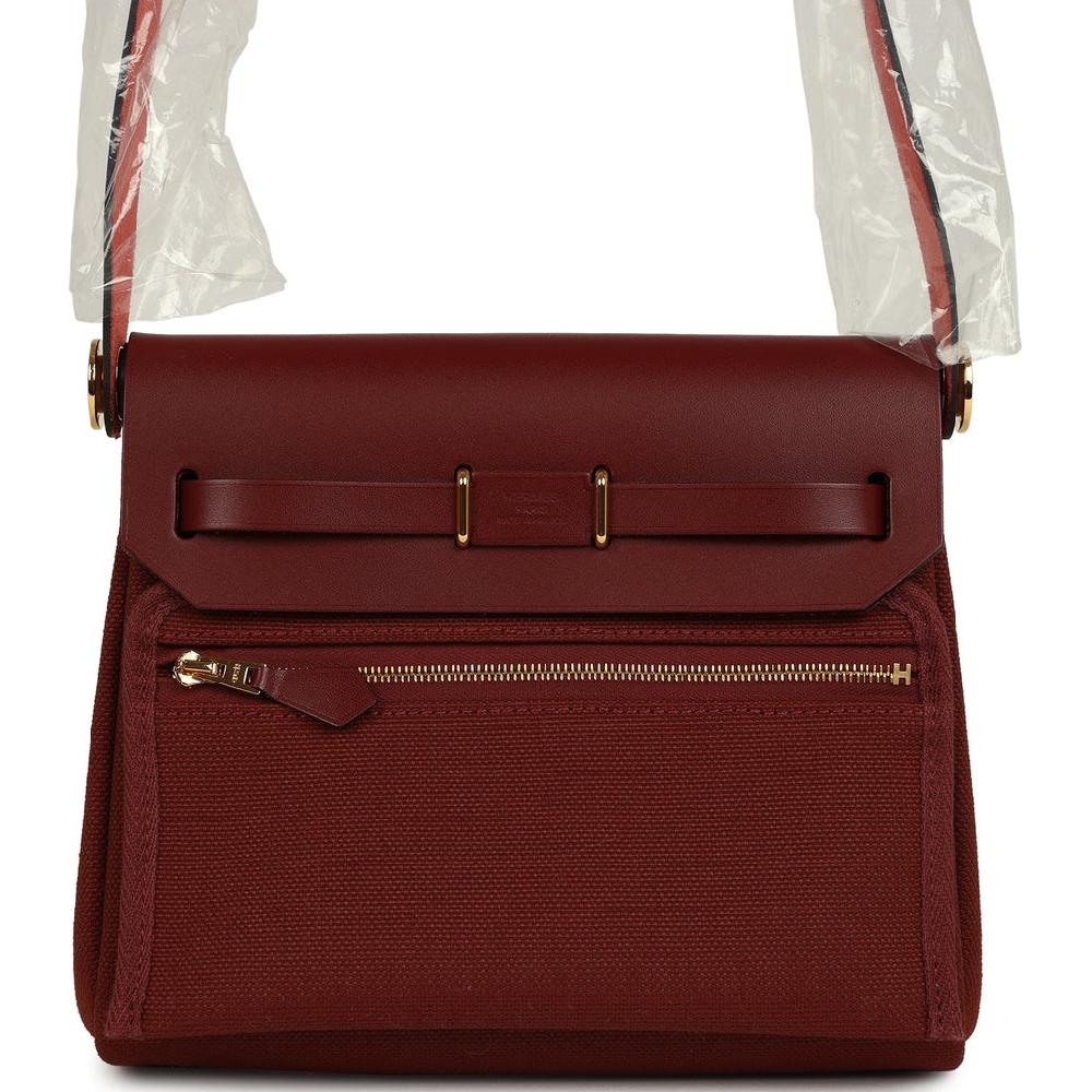 Hermes Herbag Zip 20 Mini Rouge H Toile Militaire Canvas And Vache Hunter Gold Hardware