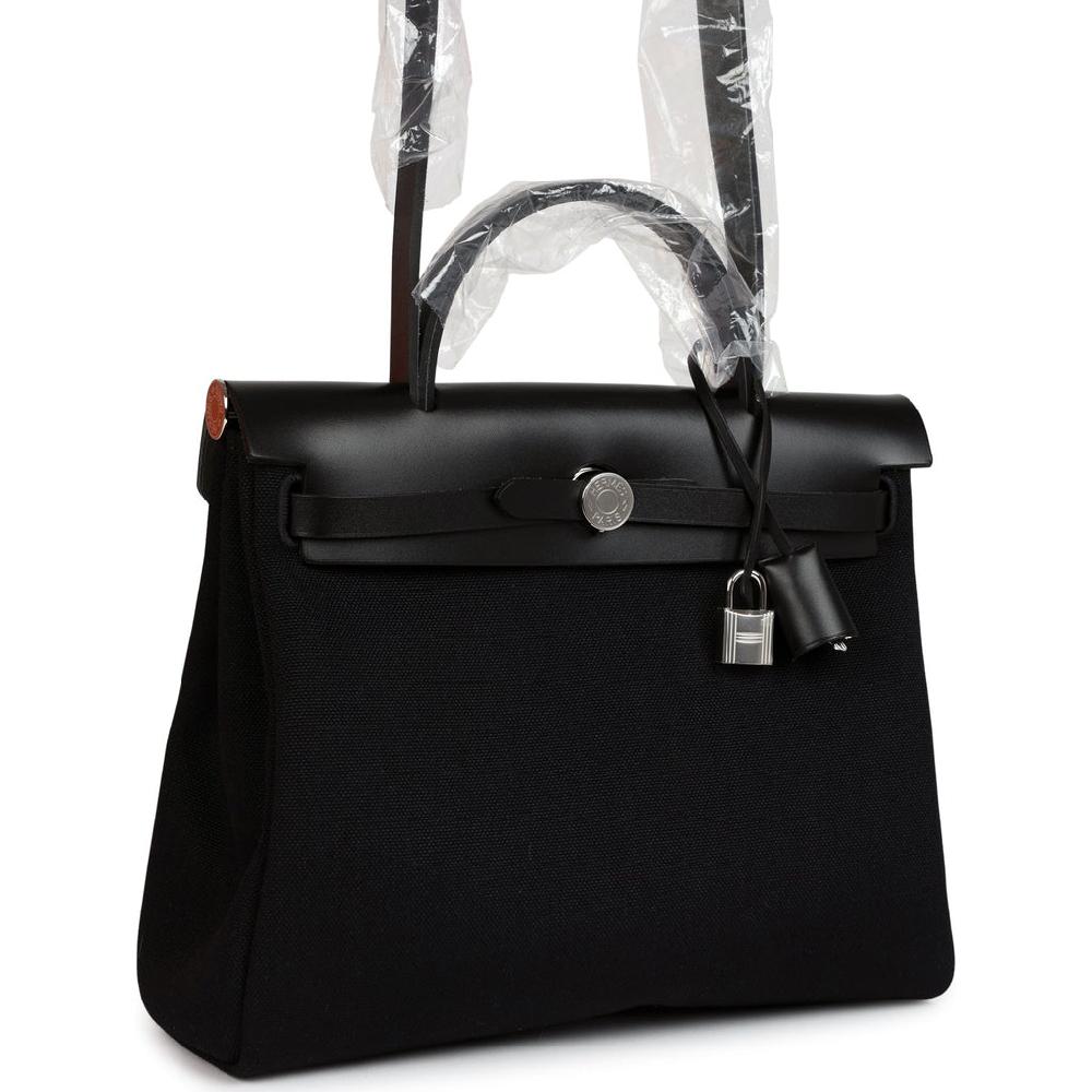 Hermes Herbag Zip 31 PM Black Military Canvas & Vache Hunter Palladium Hardware