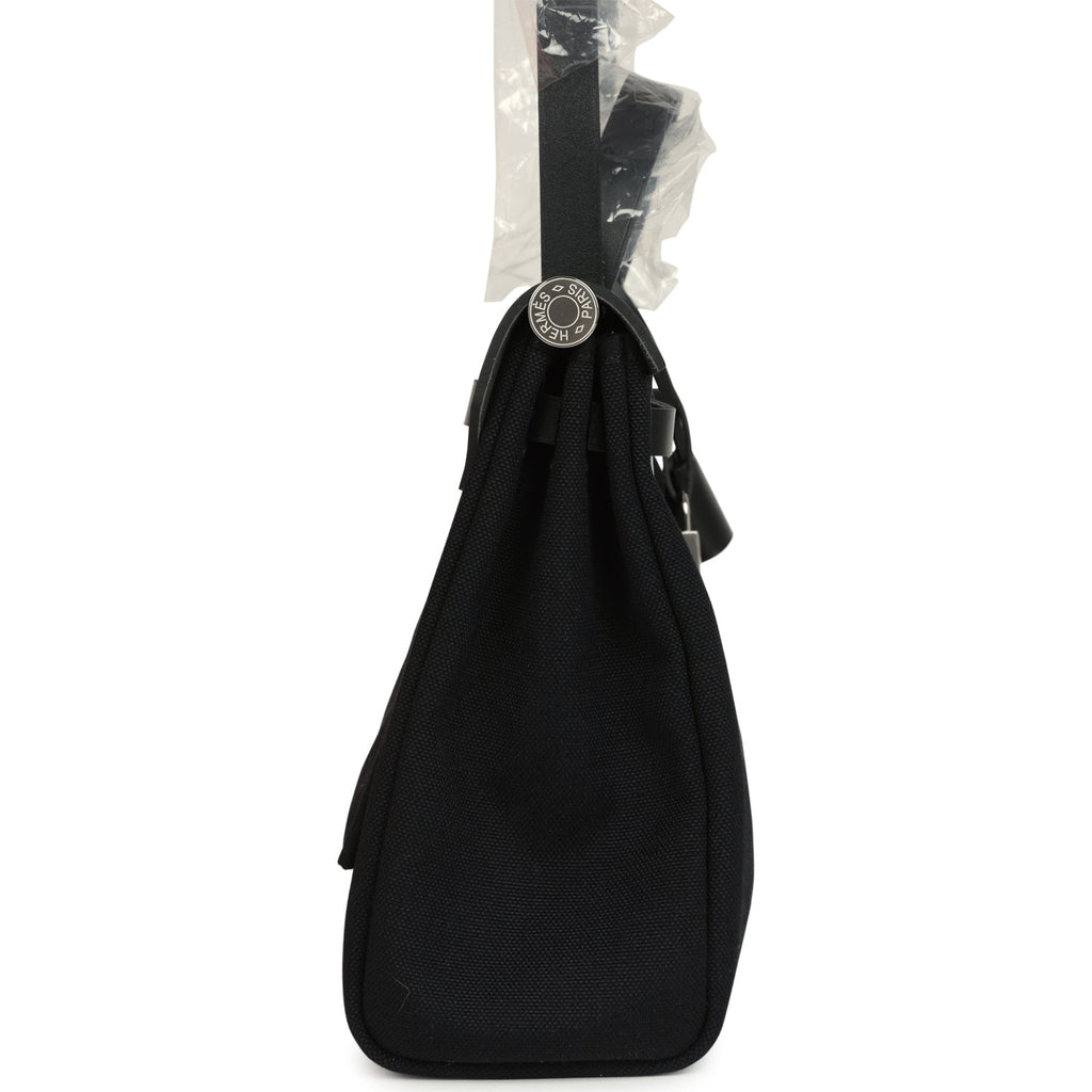 Hermes Herbag Zip 31 PM Black Military Canvas & Vache Hunter Palladium Hardware