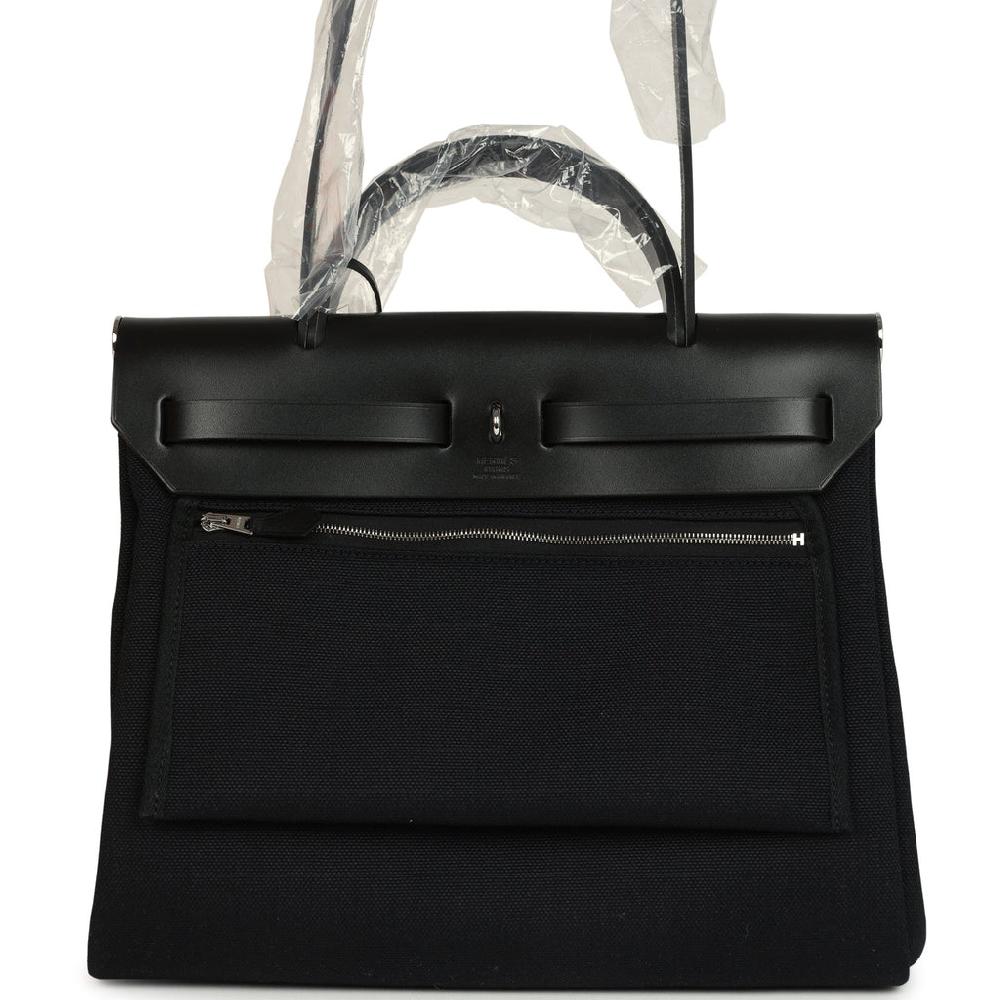 Hermes Herbag Zip 31 PM Black Military Canvas & Vache Hunter Palladium Hardware