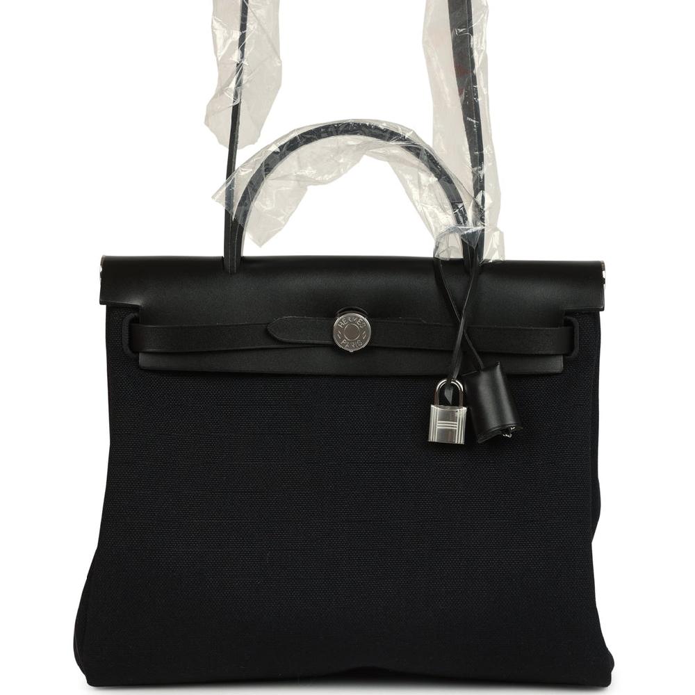 Hermes Herbag Zip 31 PM Black Military Canvas & Vache Hunter Palladium Hardware