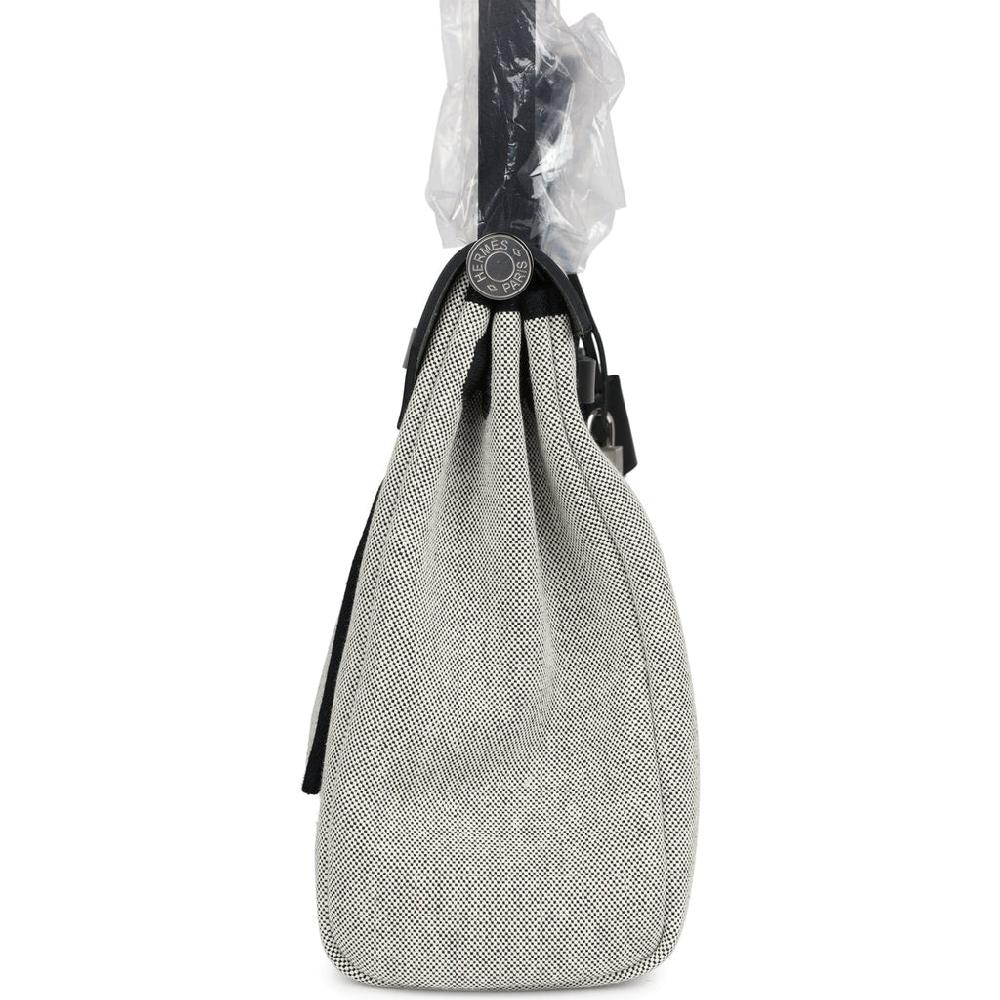 Hermes Herbag Zip 31 PM Hobnailed Black And Ecru Printed H Plume Canvas And Vache Hunter Palladium Hardware