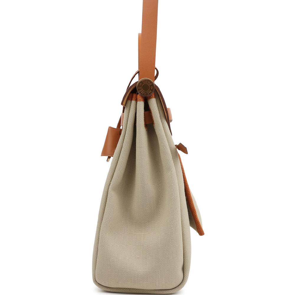 Hermes Herbag Zip PM 31 Beton Toile H & Fauve Vache Hunter Gold Hardware