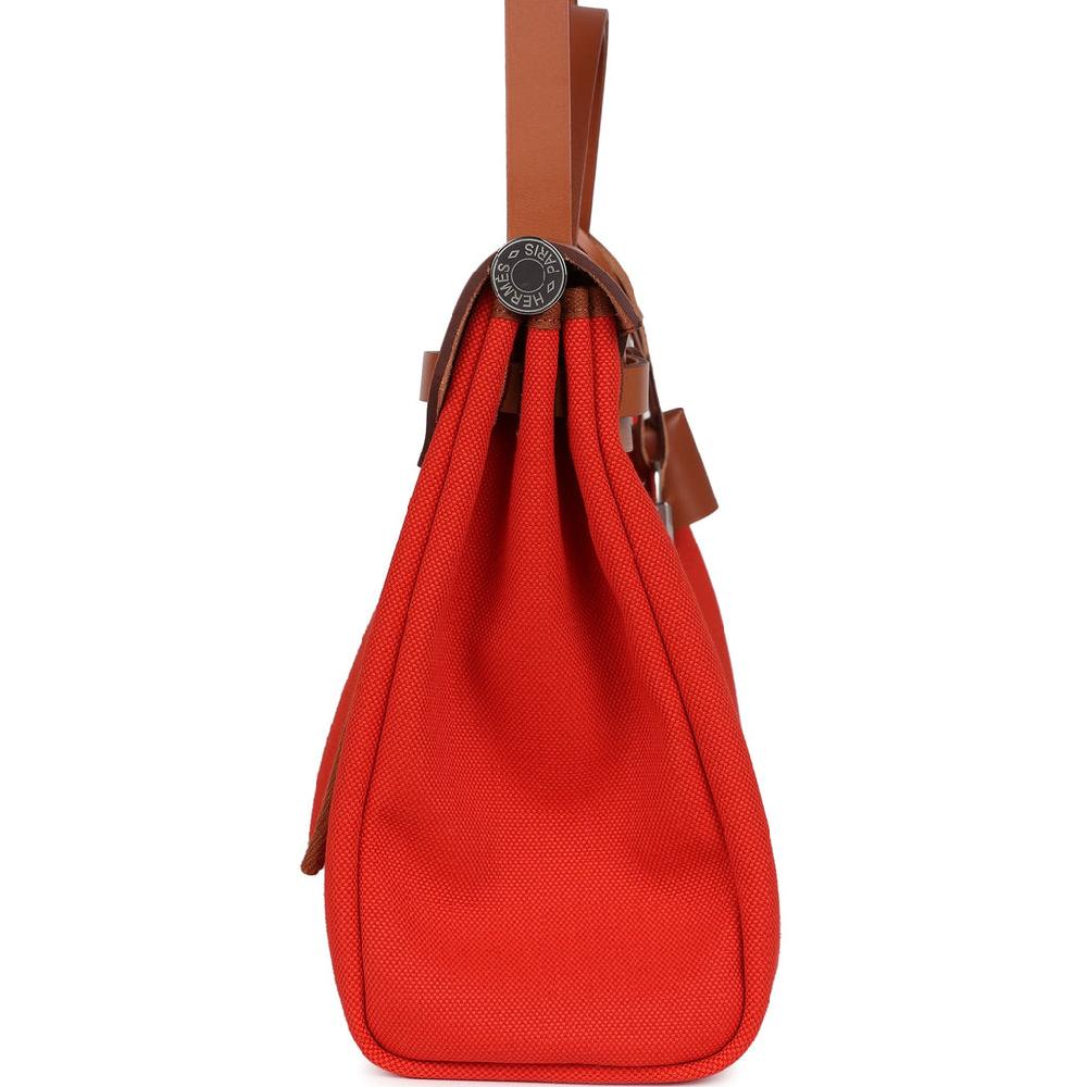 Hermes Herbag Zip PM 31 Capucine Toile Militaire & Fauve Vache Hunter Palladium Hardware