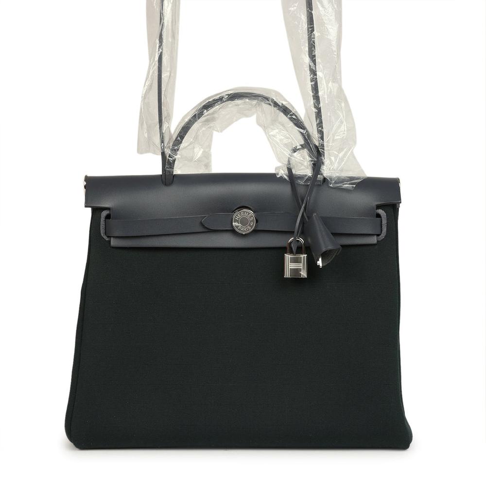 Hermes Herbag Zip PM 31 Vert Cypres Officier Canvas and Ardoise Vache Hunter Palladium Hardware