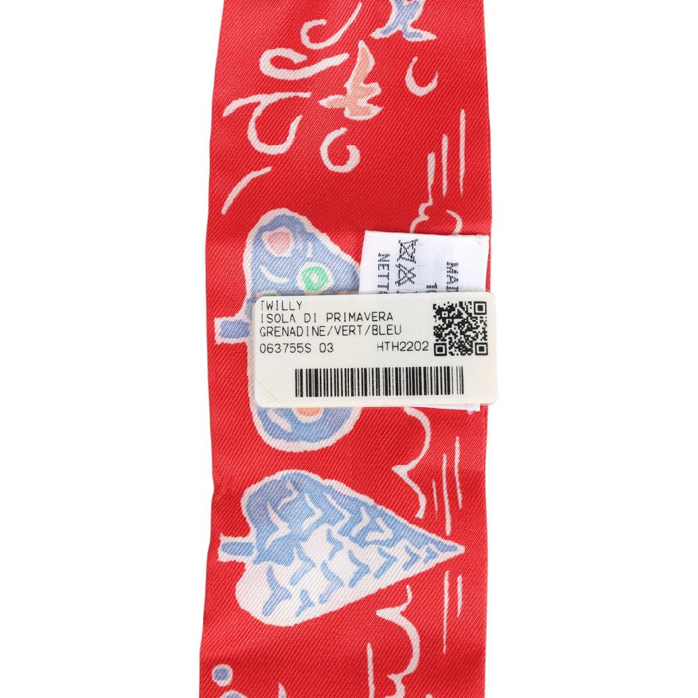 Hermes "Isola Di Primavera" Vert Bleu And Grenadine Multi Silk Twilly Pair