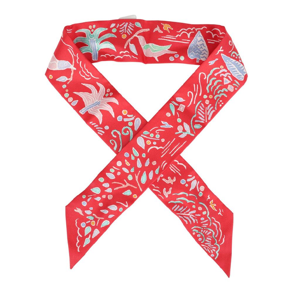 Hermes "Isola Di Primavera" Vert Bleu and Grenadine Multi Silk Twilly Pair