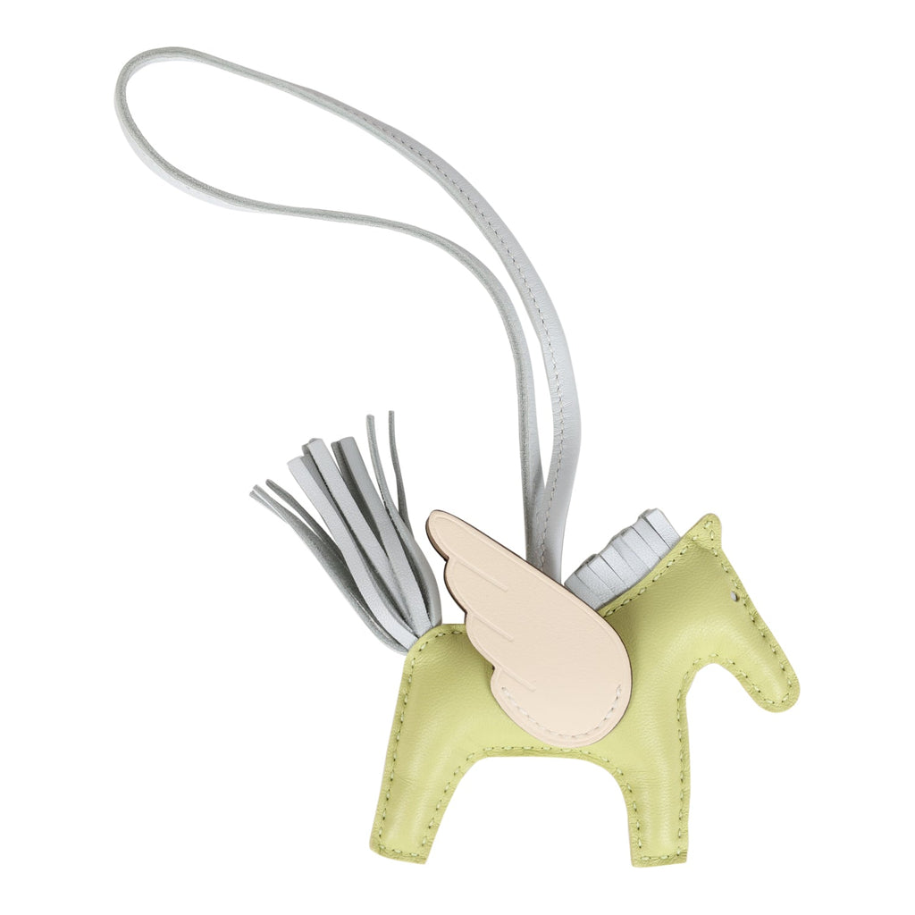 Hermes Jaune Bourgeon Bleu Brume Nata Pegasus Horse Rodeo Bag Charm PM Milo Lambskin