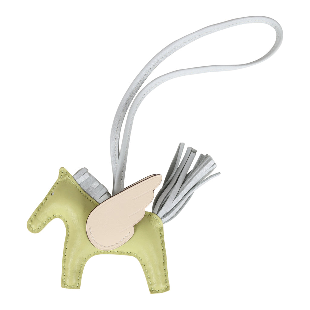 Hermes Jaune Bourgeon Bleu Brume Nata Pegasus Horse Rodeo Bag Charm PM Milo Lambskin
