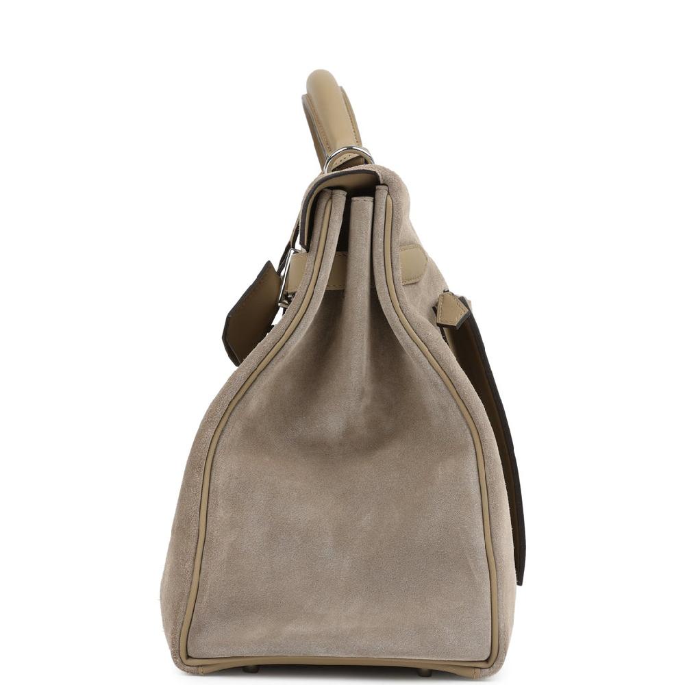 Hermes Kelly 42 Maxi Gris Caillou Grizzly And Beige Marfa Swift Palladium Hardware