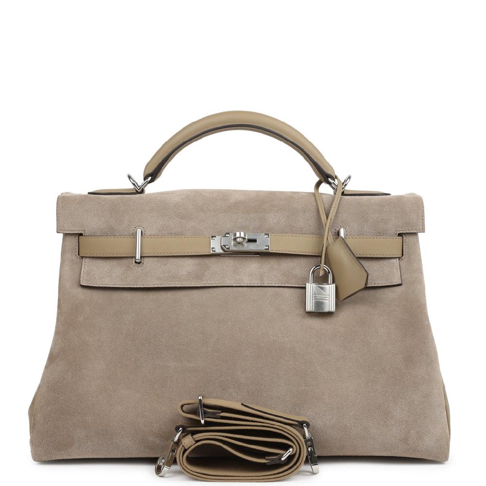 Hermes Kelly 42 Maxi Gris Caillou Grizzly and Beige Marfa Swift Palladium Hardware