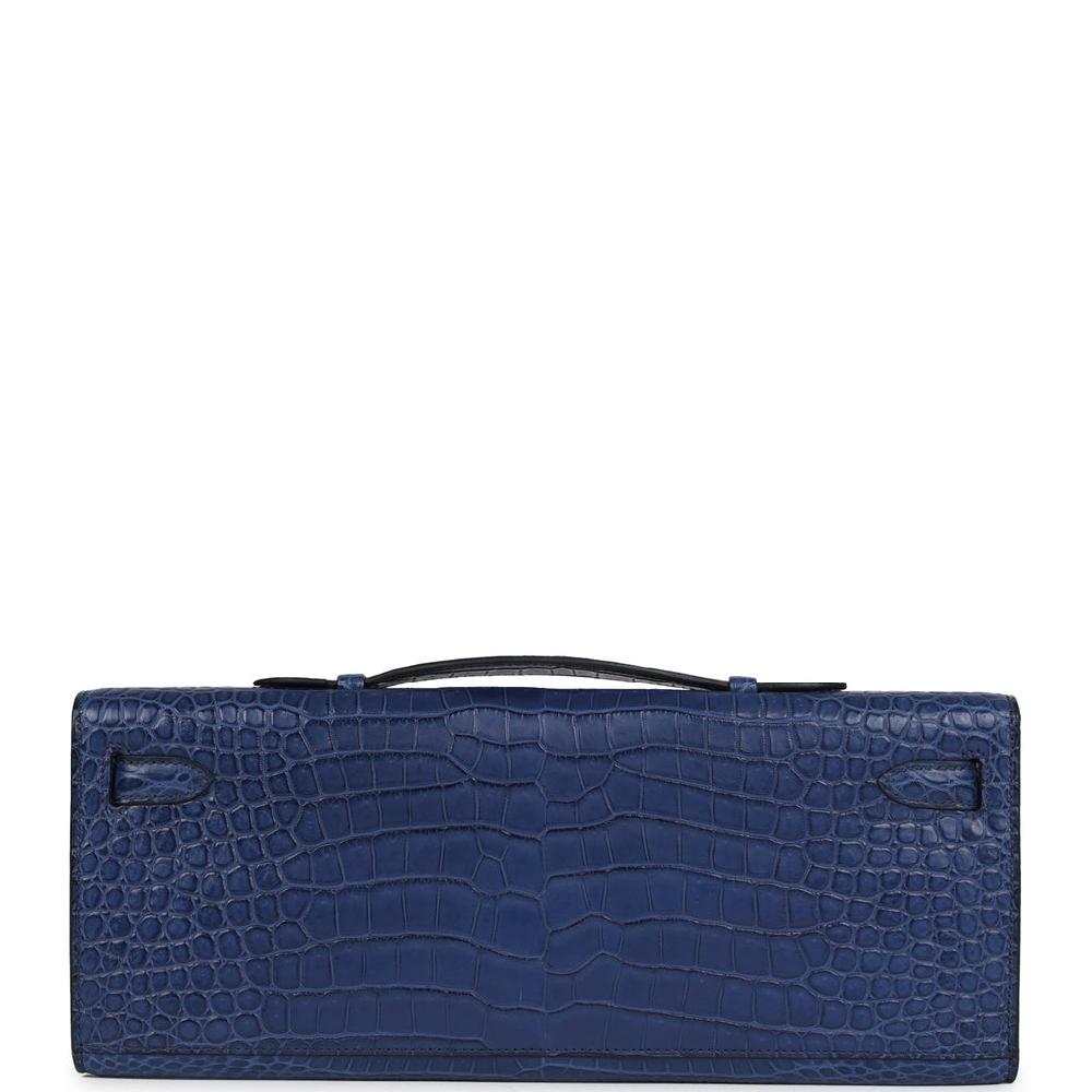 Hermes Kelly Cut Bleu De Malte Matte Porosus Crocodile Palladium Hardware